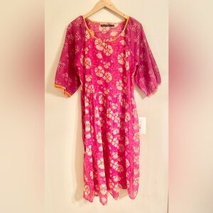 NWOT- Gudrun Sjoden Pink Floral Organic Cotton Midi Dress Size Medium